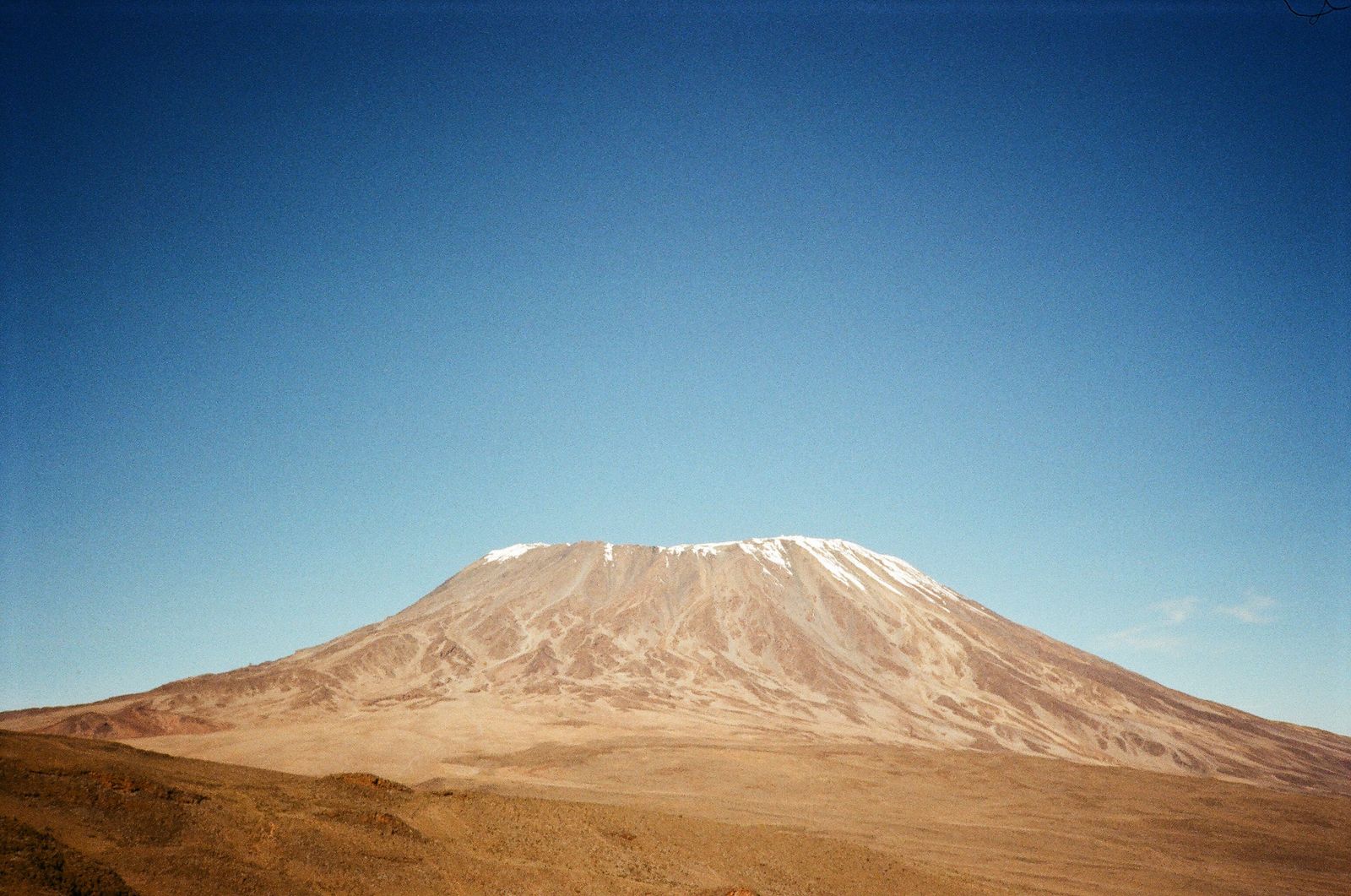 Snow-capped peak of Mount Kilimanjaro under a clear sky